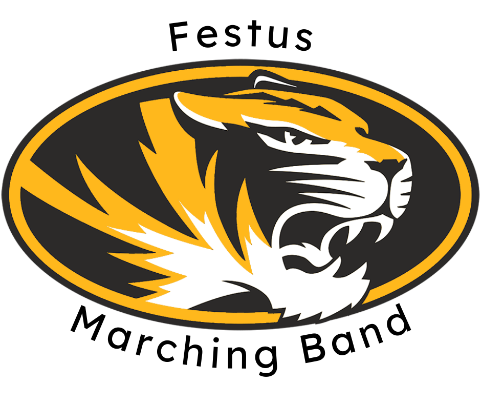 Tiger head logo with "Festus Marching Band" surrounding it